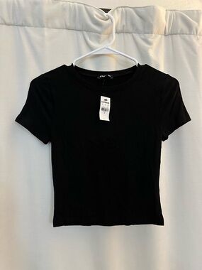 Express Black Short Sleeve Fitted Crewneck Tee